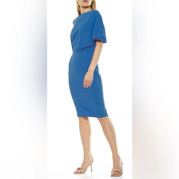Alexia Admor Olivia Draped One-shoulder Dress in Cerulean Blue - Picture 1 of 8
